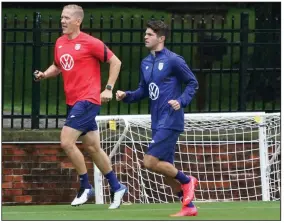  ?? (AP/Mark Humphrey) ?? The status of U.S. forward Christian Pulisic (right) is uncertain for today’s World Cup qualifying match against Canada in Nashville, Tenn. Pulisic, who recently had covid-19, missed Thursday’s opener at El Salvador, a 0-0 draw.