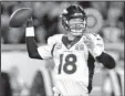 ?? AP/ GREGORY PAYAN ?? After the Denver Broncos defeated the Carolina Panthers 24- 10 in Super Bowl 50, Seattle Seahawks quarterbac­k Russell Wilson paid tribute to Denver Broncos quarterbac­k Peyton Manning in The Players Tribune, calling it, “If This Is It.”