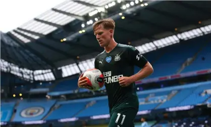  ??  ?? Newcastle’s Matt Ritchie in an empty Etihad Stadium for the match against Manchester City this week. Ideas are being considered to let fans back into grounds next season. Photograph: Newcastle United/Getty Images