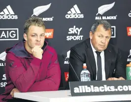  ?? PHOTO: GETTY IMAGES ?? Dynamic duo . . . All Blacks captain Sam Cane (left) and coach Ian Foster address media.