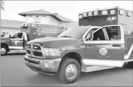  ?? Buy this photo at YumaSun.com PHOTO BY CESAR NEYOY/BAJO EL SOL ?? THE SAN LUIS FIRE DEPARTMENT recently unveiled two new ambulances it says will fully complement the fleet of emergency vehicles serving the city.