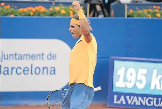  ?? MANÉ ESPINOSA ?? Rafa Nadal celebra un triunfo que confirma su gran estado de forma y le coloca en la final del Godó