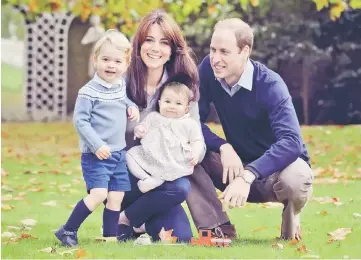  ?? — AFP file photo ?? Prince William, Kate and their two children Prince George (left) and Princess Charlotte in a photograph taken in late October 2015 at Kensington Palace in London.