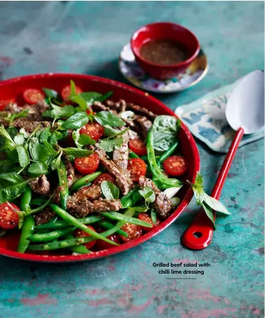  ??  ?? Grilled beef salad with
chilli lime dressing