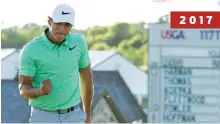  ?? ASSOCIATED PRESS FILE PHOTO ?? Brooks Koepka reacts on the final hole of the 2017 U.S. Open at Erin Hills, near Milwaukee, where he won his first major championsh­ip.