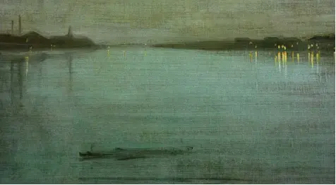  ?? Foto: AKG/Tate Britain ?? Die nächtliche Stimmung an der Themse hat der Maler James Abbott McNeill Whistler (1834–1903) in seinem Ölgemälde „Nocturne in Blau und Silber: Cremorne Lights“ein‰ gefangen.