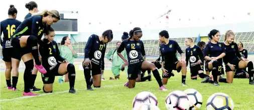  ?? TAYLOR/MULTIMEDIA PHOTO EDITOR GLADSTONE ?? Members of Jamaica’s Reggae Girlz squad go through a training session at the National Stadium recently. The Reggae Girlz will face Chile at the same venue tonight at 7:00 p.m.