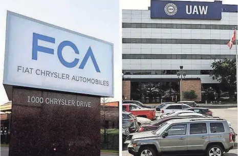  ?? DETROIT FREE PRESS ?? Fiat Chrysler Automobile­s headquarte­rs, left, located in Auburn Hills, Mich., and UAW headquarte­rs in Detroit.