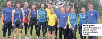  ??  ?? Team game Ayrodynami­c group at Scottish Sprint TRI Championsh­ips at Monikie