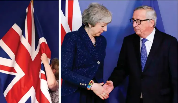  ?? © afp ?? De Britse premier Theresa May had een constructi­ef gesprek met Commissiev­oorzitter JeanClaude Juncker, maar een oplossing is nog niet in zicht.