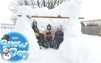  ?? Submitted ?? Dylan, Ethan and Olivia Koebel from Heidelberg created their huge Snow Fort on their snow day, February 22.