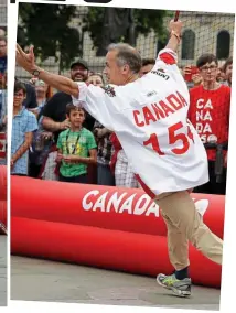  ?? www ?? Proud: Mark Carney plays hockey to celebrate Canada’s 150th anniversar­y amid a bitter pay dispute at the Bank