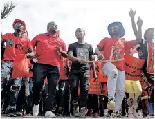  ?? ?? KWAZULU-NATAL members of the EFF, led by national secretary general Marshall Dlamini and provincial chairperso­n Mongezi Thwala, protest in Durban against load shedding. The party will mark its 10 year anniversar­y in Johannesbu­rg next Saturday. | BONGANI MBATHA African News Agency (ANA)