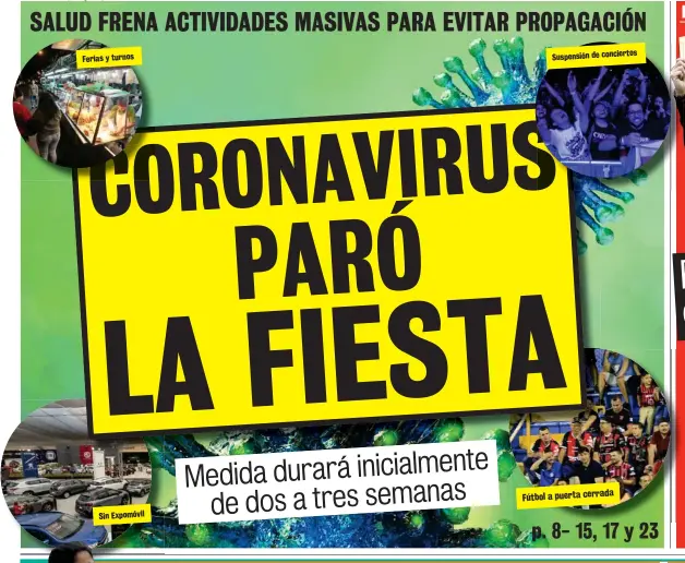  ??  ?? Ferias y turnos
Sin Expomóvil
Suspensión de conciertos
Fútbol a puerta cerrada