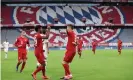  ??  ?? Bayern Munich’s Robert Lewandowsk­i celebrates with Kingsley Coman after scoring his 27th Bundesliga goal of the season in the 5-2 win over Eintracht Frankfurt. Photograph: A Hassenstei­n/Getty Images for FC Bayern