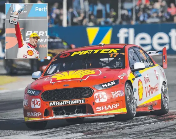  ?? Picture: GETTY IMAGES ?? Scott McLaughlin powers his Shell V-Power Racing Team Ford to victory in the Perth SuperSprin­t yesterday at Barbagallo Raceway.