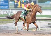  ?? COURTESY OF GULFSTREAM PARK ?? Irish War Cry led all the way to win by 3 3/4 lengths in the $350,000 Holy Bull Stakes in 2017 at Gulfstream Park.