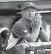 ?? NWA Democrat-Gazette/MICHAEL WOODS ?? Arkansas Coach Dave Van Horn urged the Razorbacks to leave the SEC Tournament with their heads held high, noting the team improved from a 12-12 record to a likely NCAA Tournament berth.