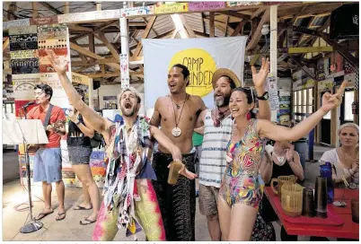  ?? PHOTOS CONTRIBUTE­D BY MARK MATSON ?? Camp Grounded, a camp where adults can take a break from technology and work life, was held October 9-12, at Camp Champions, near Marble Falls. Campers go by nicknames during the event. Here ( left to right from center) Toots, Condor, Dada and Stitch,...