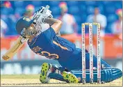  ?? AFP ?? Suryakumar Yadav hits a four during the third T20I match against West Indies at Warner Park in St Kitts.