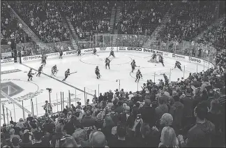  ?? L.E. BASKOW ?? The Vegas Golden Knights take the home ice for the first time on Sept. 26 before a preseason game against the Los Angeles Kings at T-mobile Arena. Tonight, the Golden Knights begin play in the National Hockey League with their regular-season opener at Dallas.