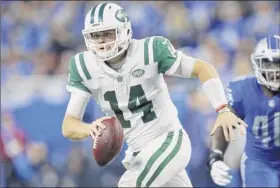  ?? Joe Robbins / Getty Images ?? Sam Darnold was 16-for-21 in his first game for the Jets. He’ll be trying to lead New York past Miami, and to its first 2-0 start since 2015.