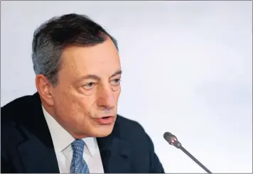  ??  ?? President of the European Central Bank Mario Draghi speaks during the news conference following the meeting of the governing council of the European Central Bank in Riga, Latvia, yesterday. PHOTO: REUTERS