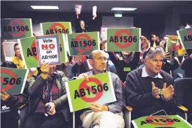  ?? Photos by Gabrielle Lurie / The Chronicle ?? A crowd supporting the Costa-Hawkins Rental Housing Act cheers after an effort to repeal the law did not move forward in the Assembly in Sacramento.