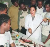 ?? PROVIDED TO CHINA DAILY ?? He Wang gives a lesson on the anatomy of fish to her students at the Alage Agricultur­al Technical and Vocational Education Training College in Ethiopia.
