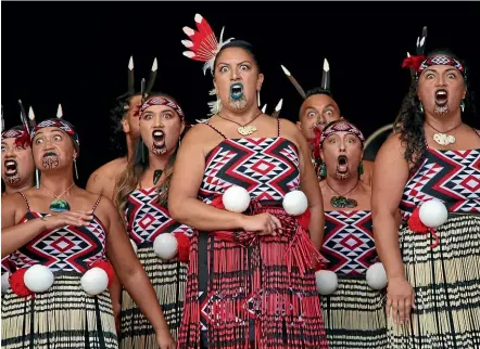  ?? TE MATATINI SOCIETY ?? Nga¯ Tu¯manako were awarded the Nga¯po¯ and Pimia Wehi Duncan McIntyre Trophy at Te Matatini yesterday. Back row, from left: Roiana Pihama, Turuhira Hotene and Waimiria Tutengaehe. Front, from left: Te Raina Pihama, Marama Jones and Kiym Morgan.