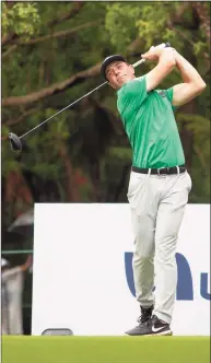  ?? Robert Fedez / Associated Press ?? Viktor Hovland of Norway tees off on the during the final round of the Mayakoba Golf Classic on Sunday.