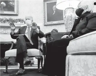  ?? ANDREW HARNIK/AP ?? President Joe Biden meets with Treasury Secretary Janet Yellen for a weekly economic briefing Friday in the Oval Office.