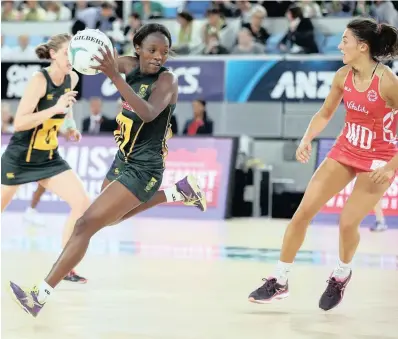  ??  ?? FANCY FOOTWORK: The SPAR Proteas wing attack and captain Bongi Msomi controls the ball on attack during South Africa’s last game against England in the Quad Series played in Melbourne, Australia. England beat South Africa 57-44.