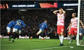  ?? Europa League final. Photograph: Oli Scarff/AFP/Getty Images ?? John Lundstram wheels away after scoring the decisive goal that sends his side to the