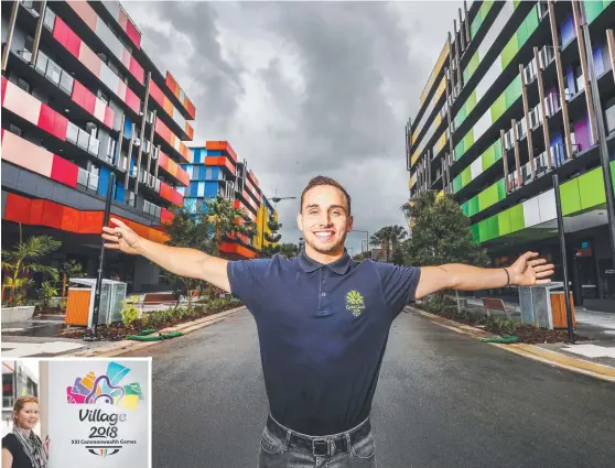  ?? Picture: NIGEL HALLETT ?? Glasgow 2014 diving gold medallist Domonic Bedggood at the athletes village; inset, Janet Turner with her winning design for the emblem.