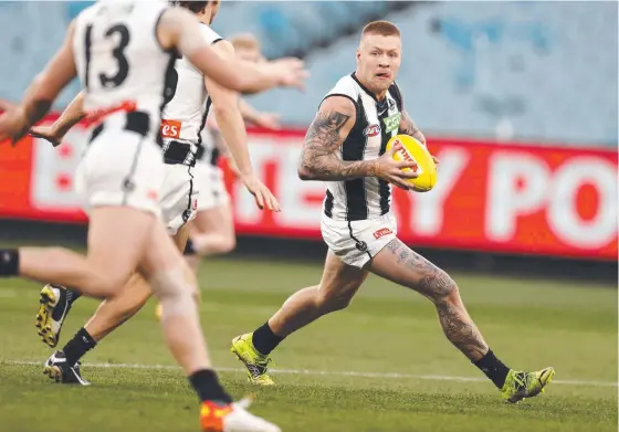 ?? Picture: Michael Klein ?? Jordan De Goey of the Magpies during the round 23 AFL match between Essendon and Collingwoo­d at the MCG.