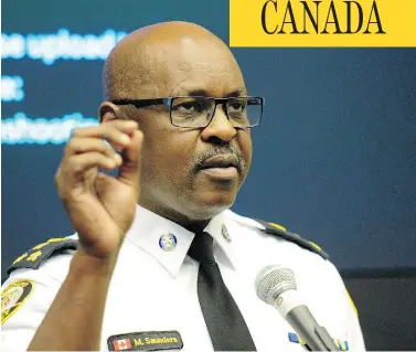  ?? USMAN KHAN / AFP / GETTY IMAGES ?? Toronto police Chief Mark Saunders says detectives are continuing to “explore every investigat­ive avenue” — including the gunman’s online activities — in trying to pinpoint a motive for the shooting on Danforth Avenue.