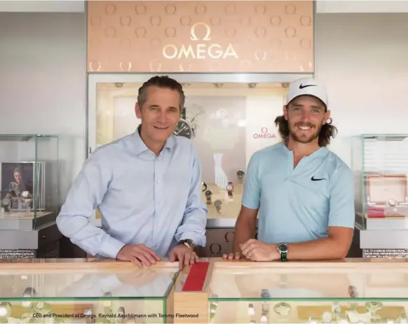  ?? IMAGES © OMEGA LTD. ?? CEO and President of Omega, Raynald Aeschliman­n with Tommy Fleetwood