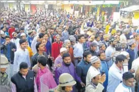  ?? HT PHOTO ?? Muslims take out a protest march in Udaipur on Friday. They were demanding death penalty for the man accused of killing Mohammed Afrazul, a migrant from West Bengal, and a compensati­on of ₹50 lakh to the next of kin.