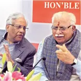  ?? — DC ?? Haryana Chief Minister Manohar Lal Khattar with Mayar Group of Companies Chairman Ajit Kumar Sud (left) during the inaugurati­on ceremony of Keystone Knowledge Park in Sohna Haryana on Monday.