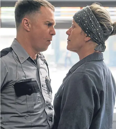  ??  ?? Sam Rockwell and Frances McDormand clash in a film that won several Golden Globes recently.