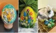  ?? Fotos: Mendle/Mayer, Leni ?? Das Voting gewann Brigitte Mayers Keramik-Ei (mittig), gefolgt von Peter Mendles Tiger-Ei (links) und den marmoriert­en Eiern von Leni und Osterhase Leo.