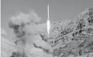  ?? Tribune News Service file photo ?? A long-range Qadr ballistic missile is launched in the Alborz mountain range in northern Iran.