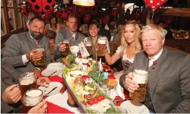  ?? Pool /Getty Images ?? Hasan Salihamidz­ic, Julian Nagelsmann, Oliver Kahn and their partners attend the Oktoberfes­t on Sunday, where the atmosphere appeared strained. Photograph: Stefan Matzke/