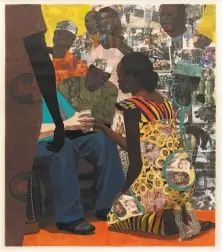  ?? Don Ross / SFMOMA ?? “Wedding Portrait” ( 2012), an acrylic, pastel, marble dust, fabric and electrosta­tic transfer by Njideka Akunyili Crosby.