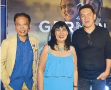  ??  ?? Director Brillante Mendoza (right), French Embassy AudioVisua­l attaché Martin Macalintal (left) and SM SVP for Marketing Millie Dizon