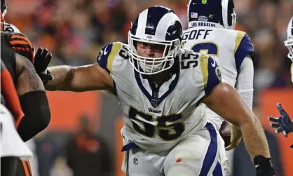  ??  ?? Brian Allen became the Rams’ starting center last season, playing in nine games before missing the rest of the year with a knee injury. Photograph: David Dermer/AP