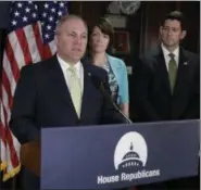  ?? THE ASSOCIATED PRESS ?? In a photo from Tuesday, House Majority Whip Steve Scalise, R-La., joined by Speaker of the House Paul Ryan, R-Wis., far right, and Rep. Cathy McMorris Rodgers, R-Wash., comments on health care for veterans during a news conference at Republican...