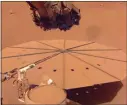 ?? COURTESY OF JPL ?? NASA's InSight Mars lander captured an image of one of its dust-covered solar panels on April 24, the 1,211th Martian day of the mission.
