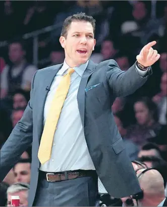  ?? Harry How Getty Images ?? LUKE WALTON has the backing of the Lakers’ front office and is expected to finish the season as coach of the team. Owner Jeanie Buss particular­ly wants to give Walton an opportunit­y to succeed.